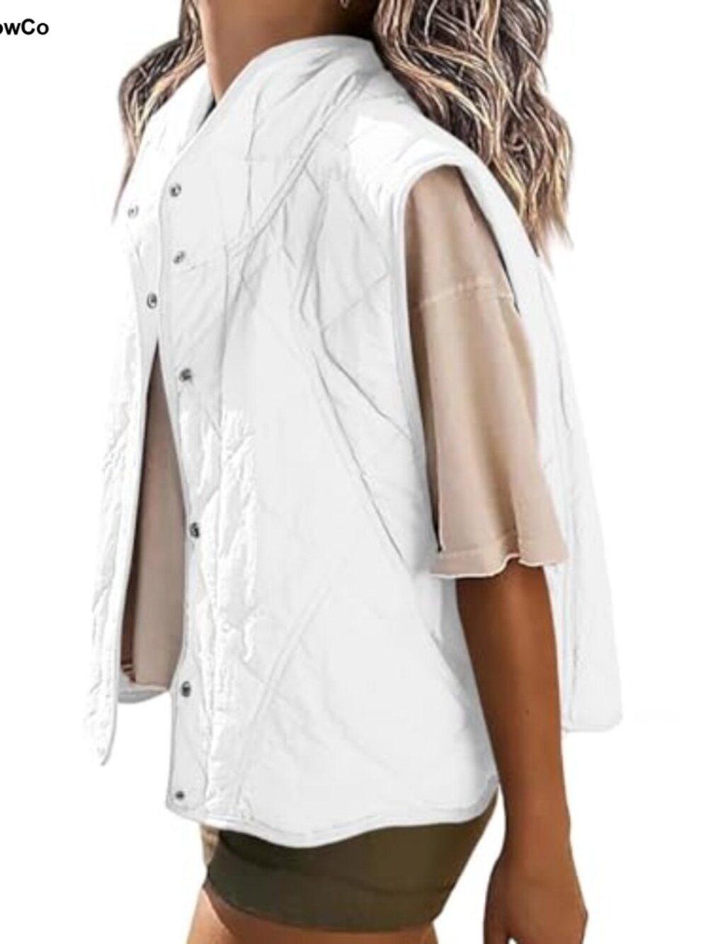 Quilted Puffer Vest Cropped Sleeveless Button Down Lightweight